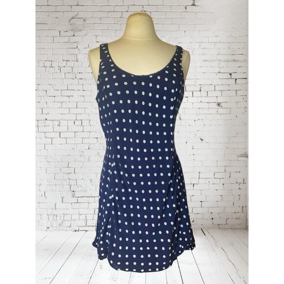 Abercrombie & Fitch Polka Dot Navy and White Swing Dress Size Large - Picture 1 of 15